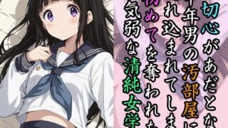 【貧乳】 親切心があだとなり中年男の汚部屋に連れ込まれてしまい 初めてを奪われた気弱な清純女学生 【d_496743】